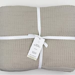 Boll & Branch Waffle Bed Blanket QUEEN Oak Beige Organic Cotton 96x96 New